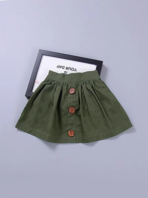2-Piece Casual Outfit Ruffled White Shirt   Buttoned Green Skirt