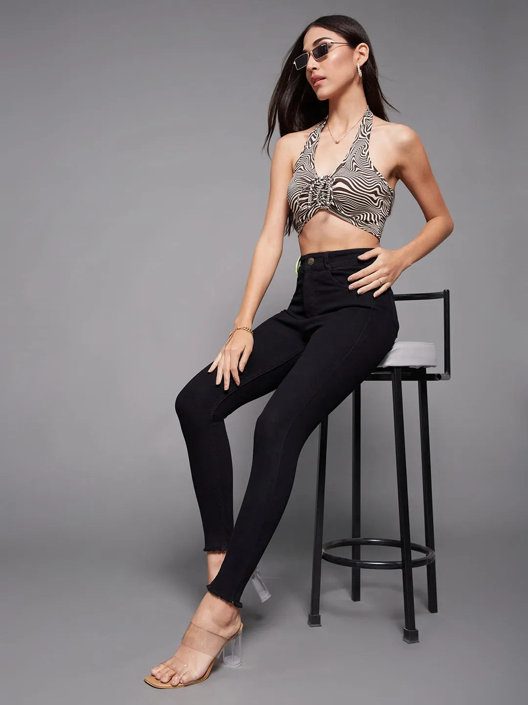 24/7 comfort Women's Black Cotton Skinny Fit Cropped High Rise Stretchable Denim Jeans