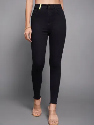 24/7 comfort Women's Black Cotton Skinny Fit Cropped High Rise Stretchable Denim Jeans