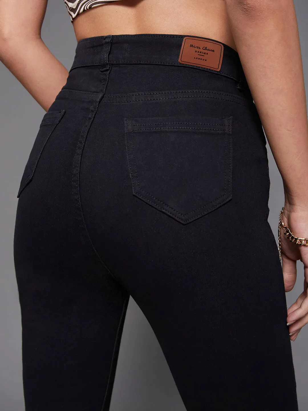 24/7 comfort Women's Black Cotton Skinny Fit Cropped High Rise Stretchable Denim Jeans