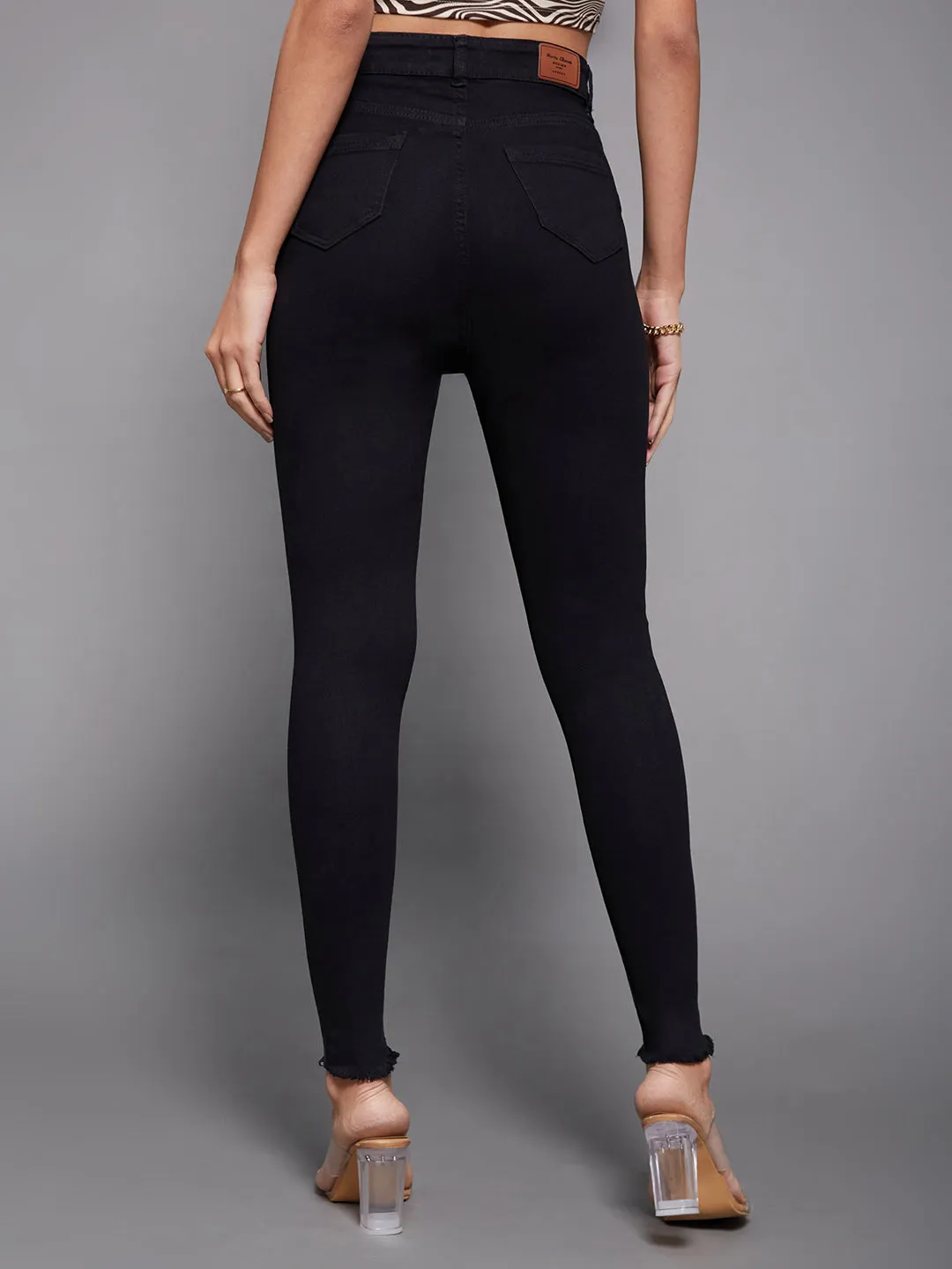 24/7 comfort Women's Black Cotton Skinny Fit Cropped High Rise Stretchable Denim Jeans