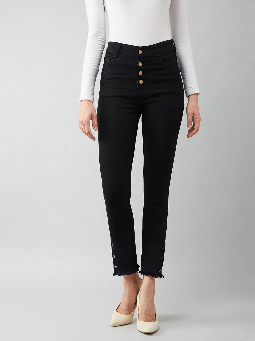 24/7 comfort Women's Black Skinny Fit Relaxed High Rise Regular Length Denim Stretchable Jeans