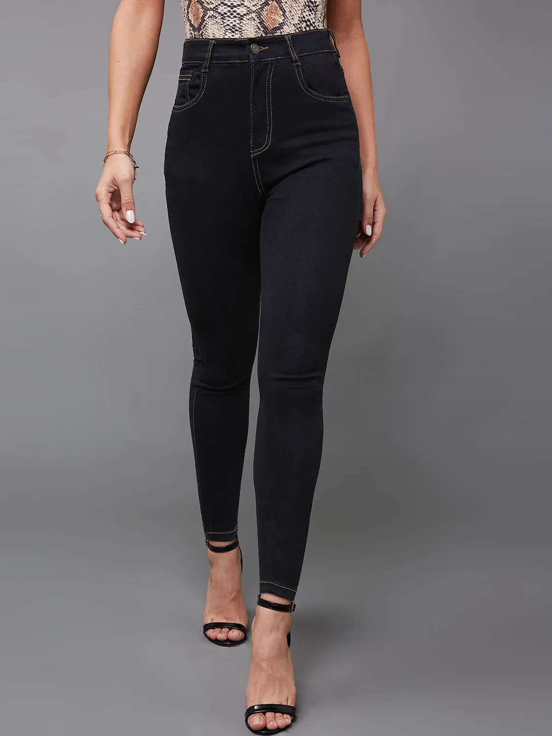 24/7 comfort Women's Black Skinny High Rise Clean Look Cropped Stretchable Denim Jeans