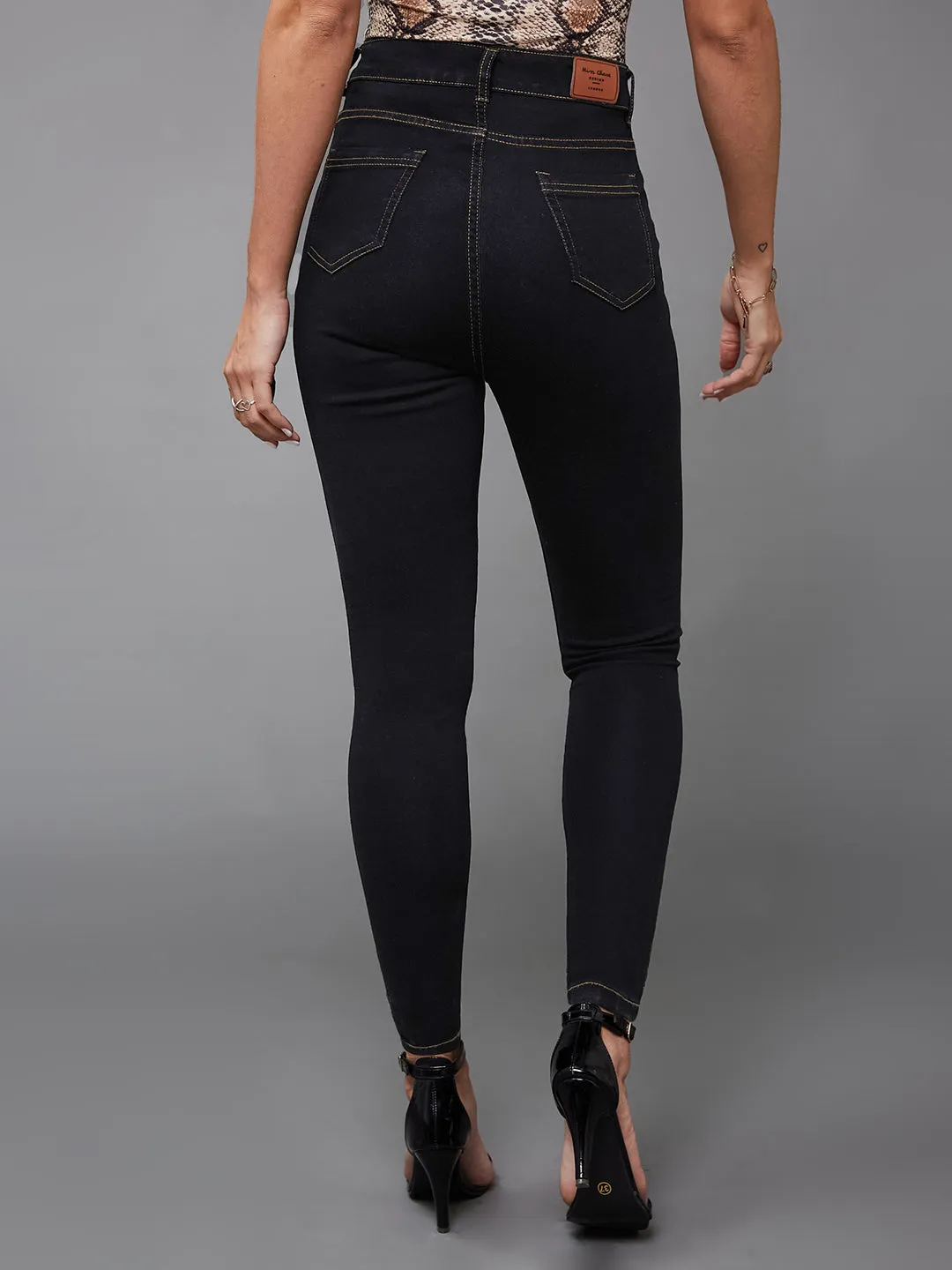 24/7 comfort Women's Black Skinny High Rise Clean Look Cropped Stretchable Denim Jeans
