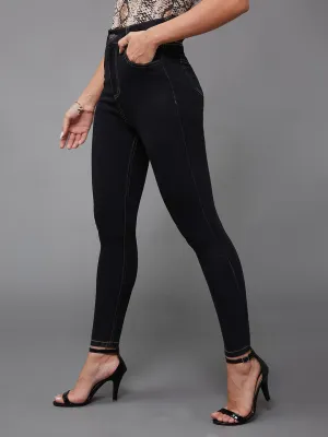 24/7 comfort Women's Black Skinny High Rise Clean Look Cropped Stretchable Denim Jeans