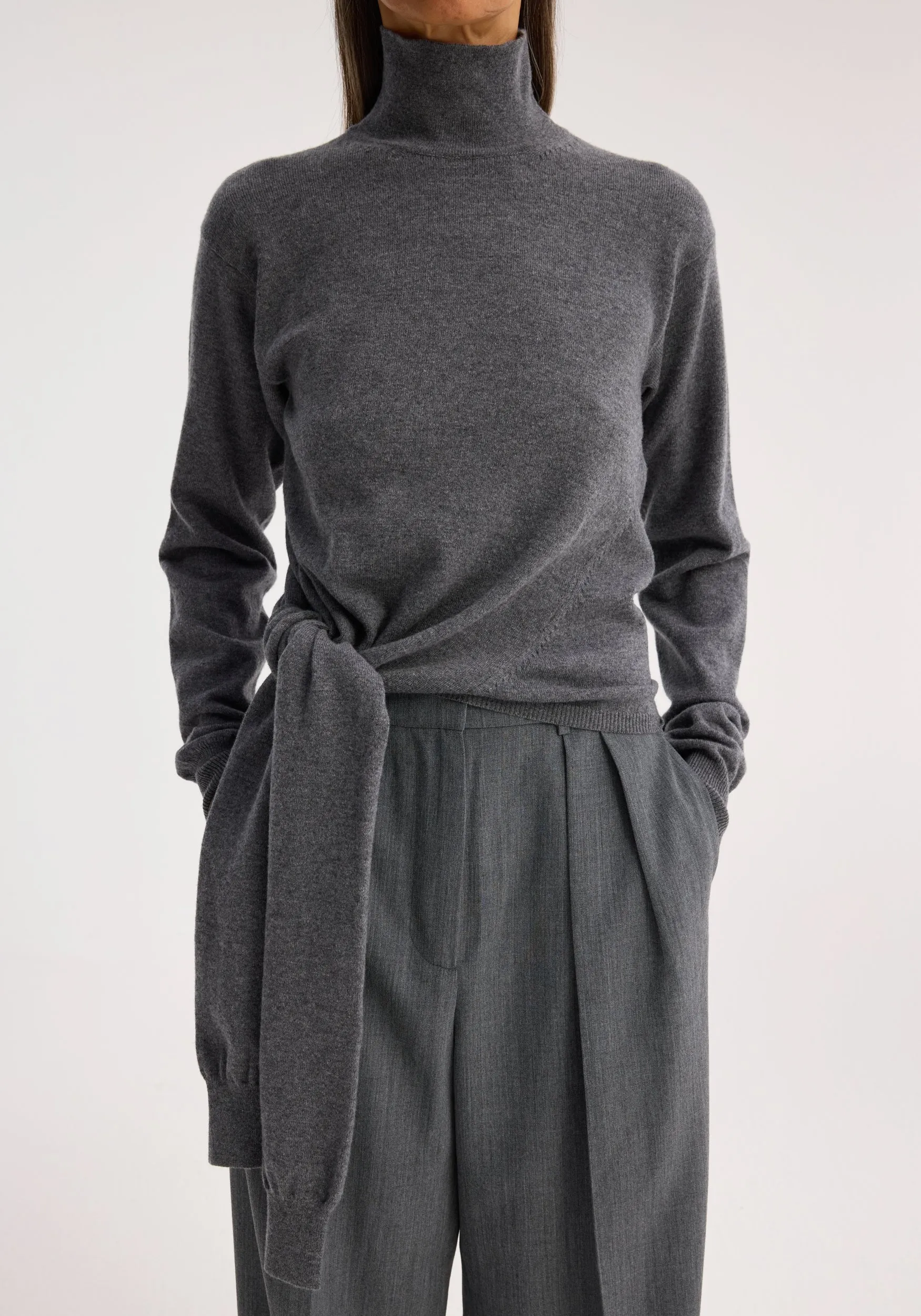 4-sleeved knotted jumper | mid grey melange
