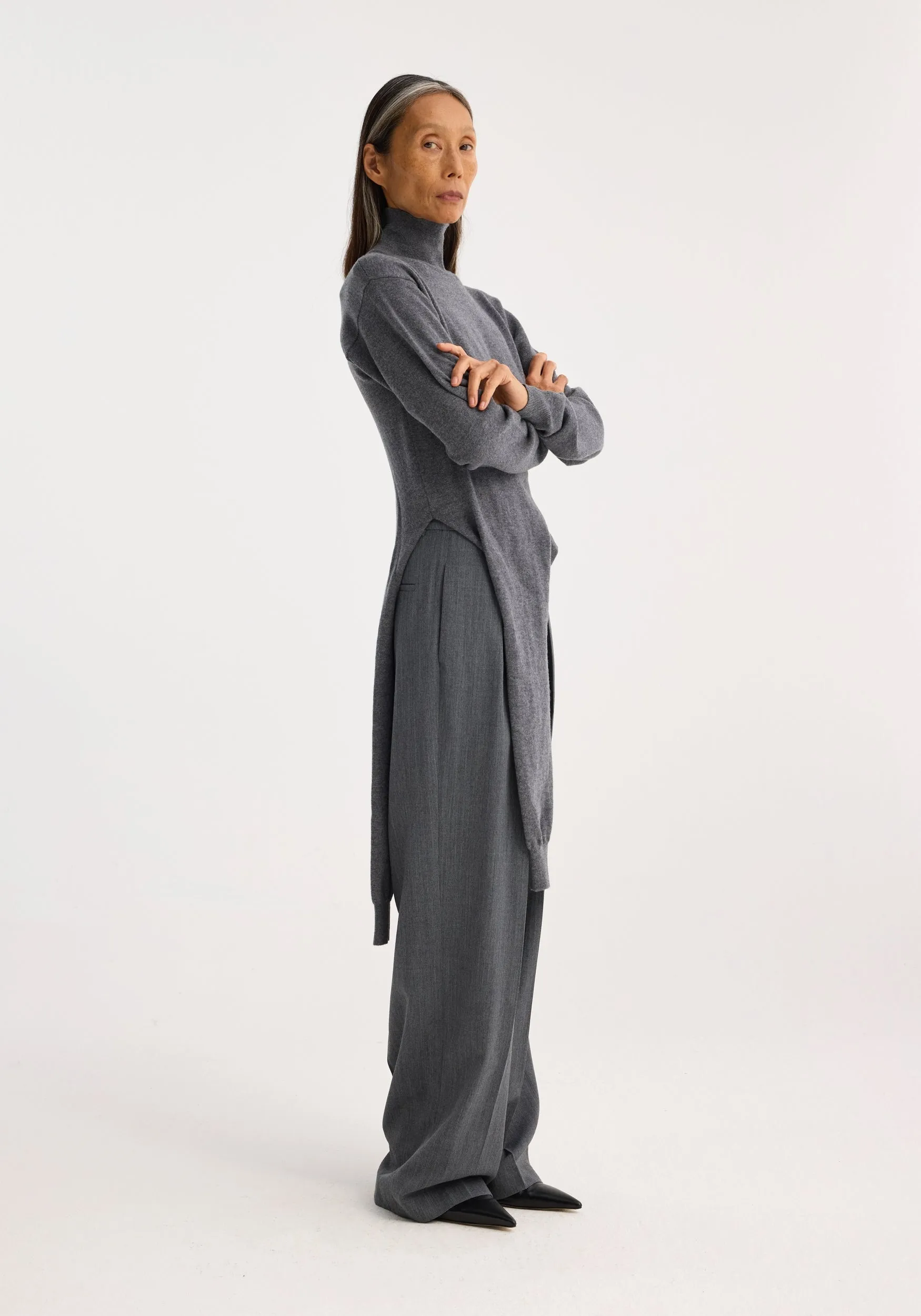 4-sleeved knotted jumper | mid grey melange