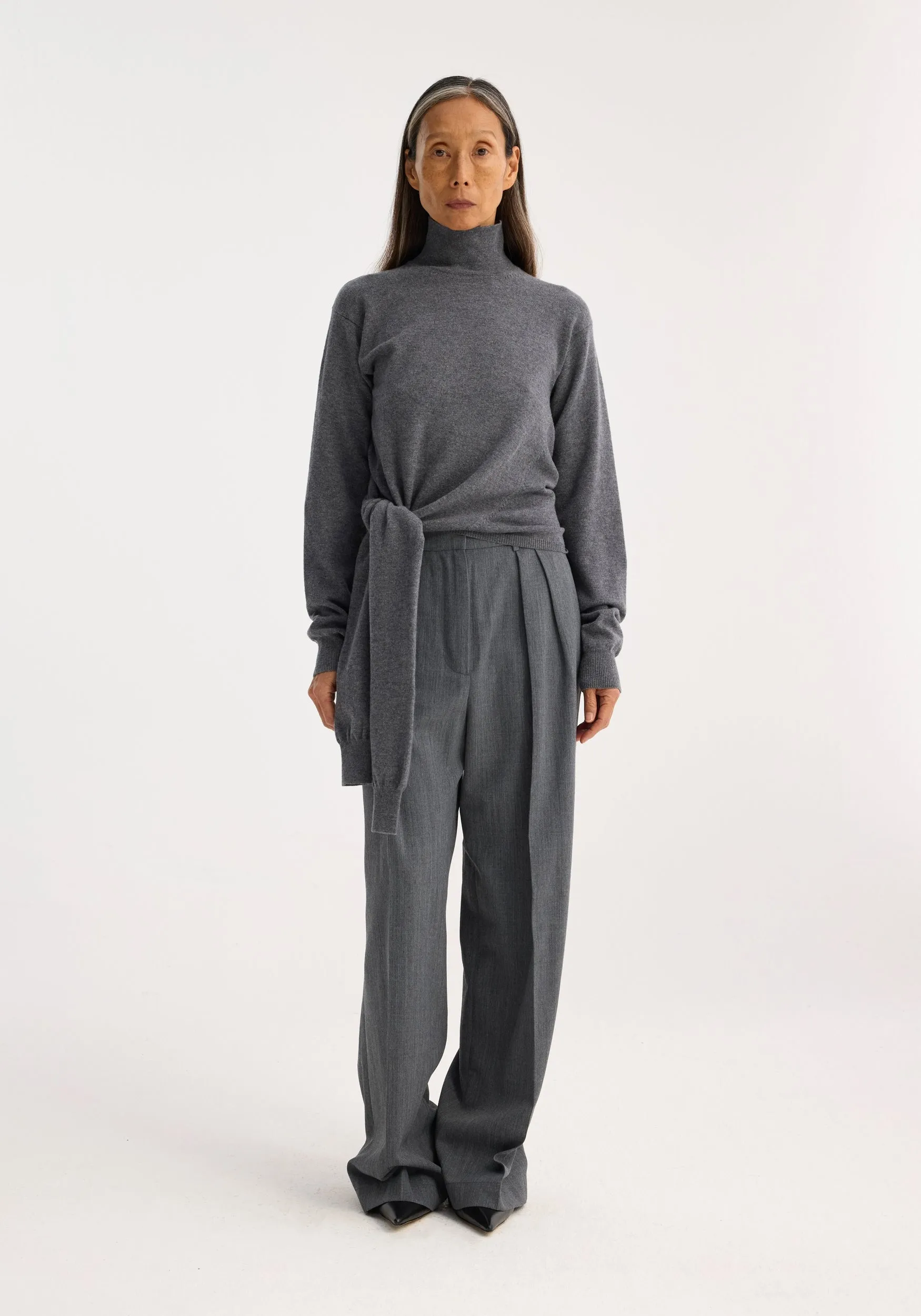 4-sleeved knotted jumper | mid grey melange