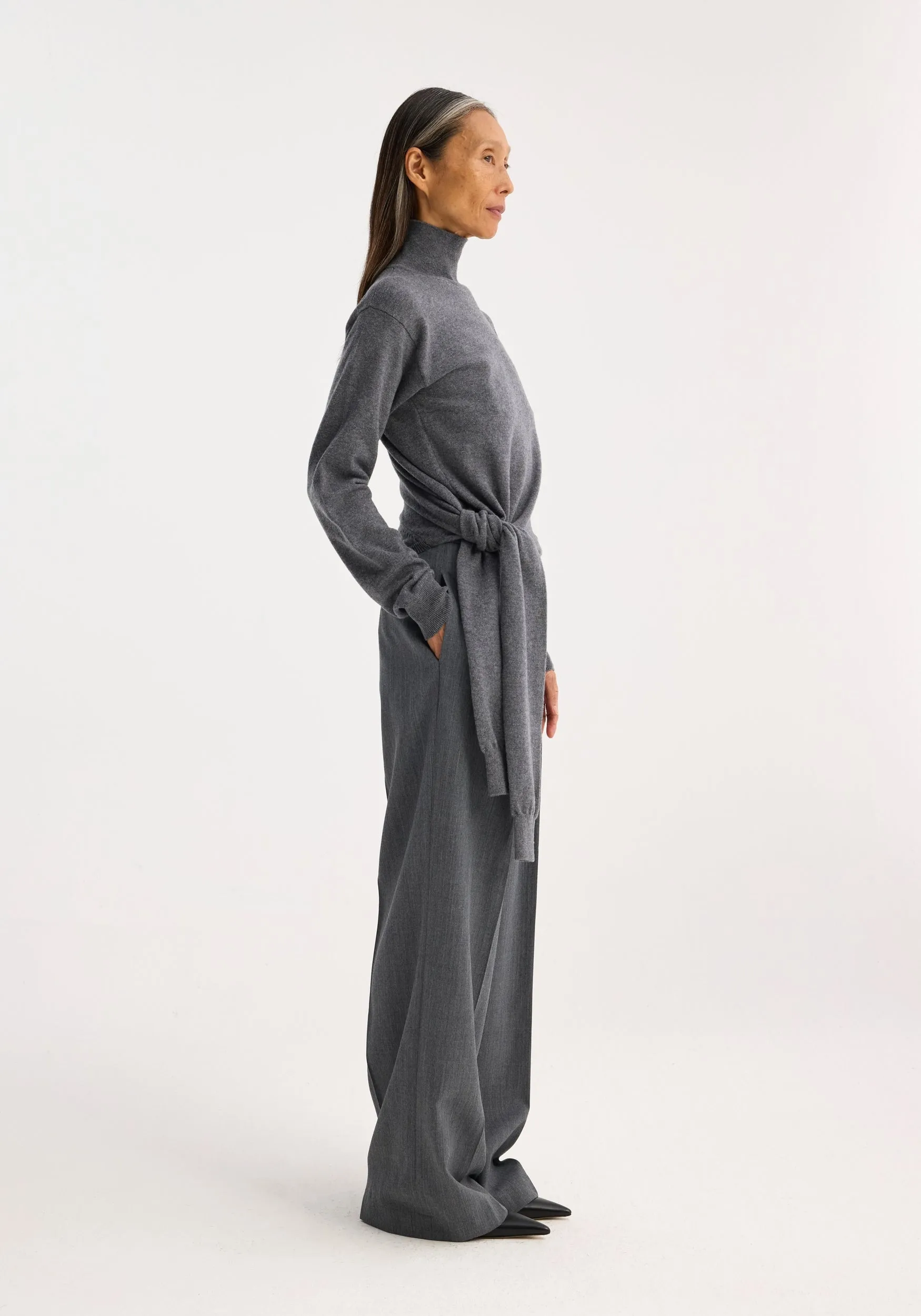 4-sleeved knotted jumper | mid grey melange