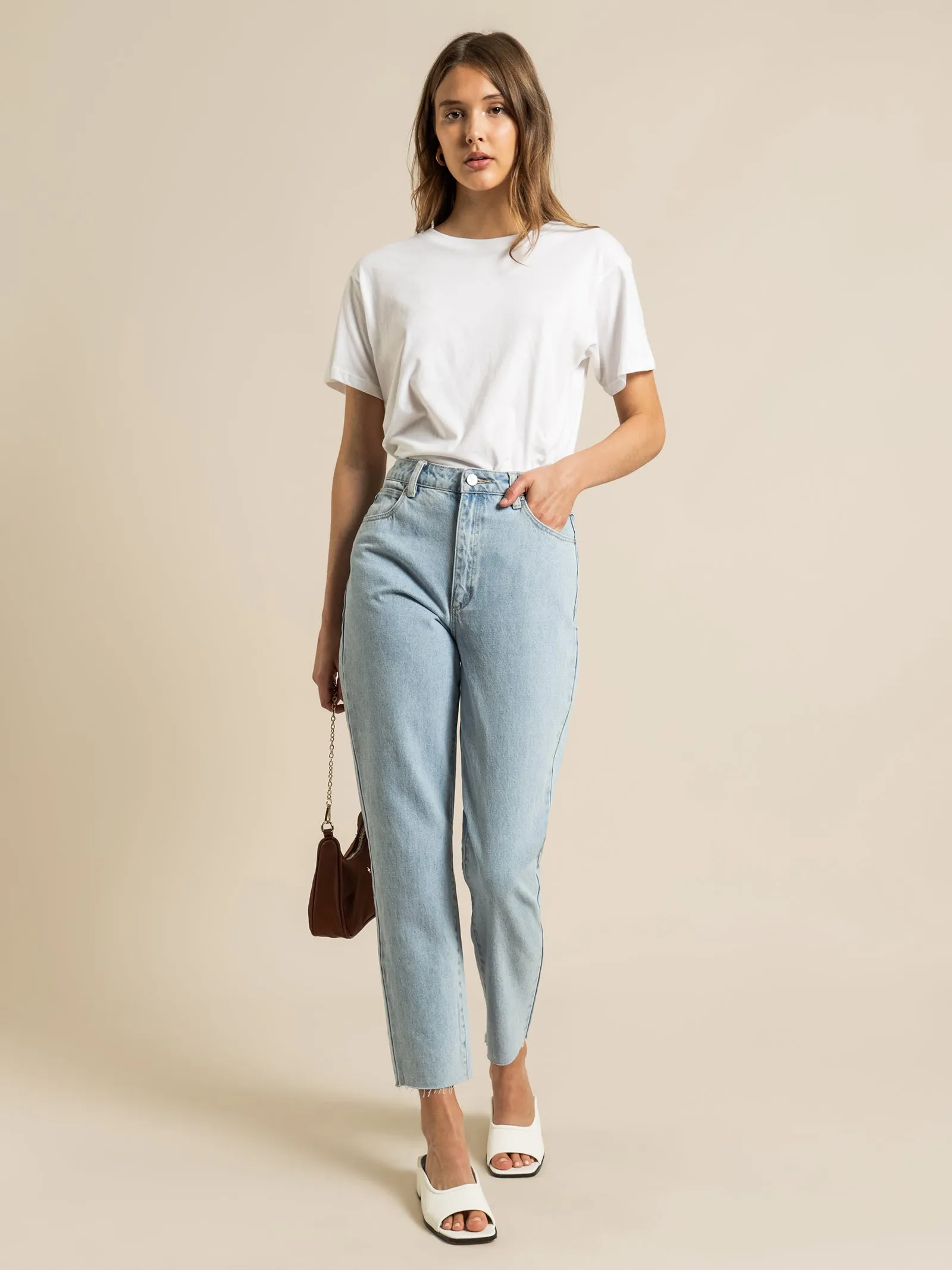 '94 High Rise Slim Leg Mom Jeans in Walk Away Denim