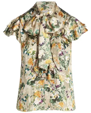 Almond Jeannie Bow Collar Button Down Blouse