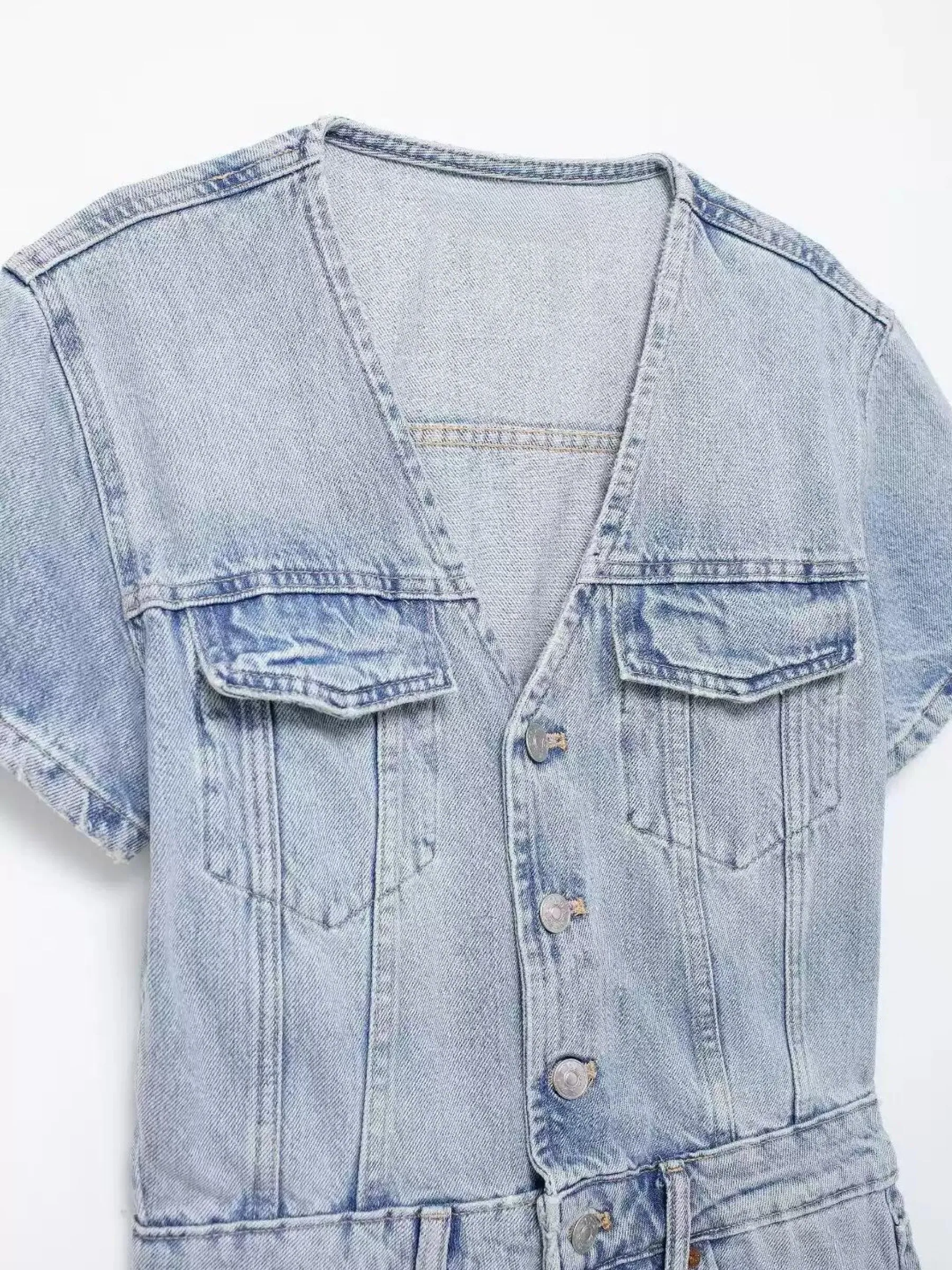 Anette Short Sleeve Denim Romper