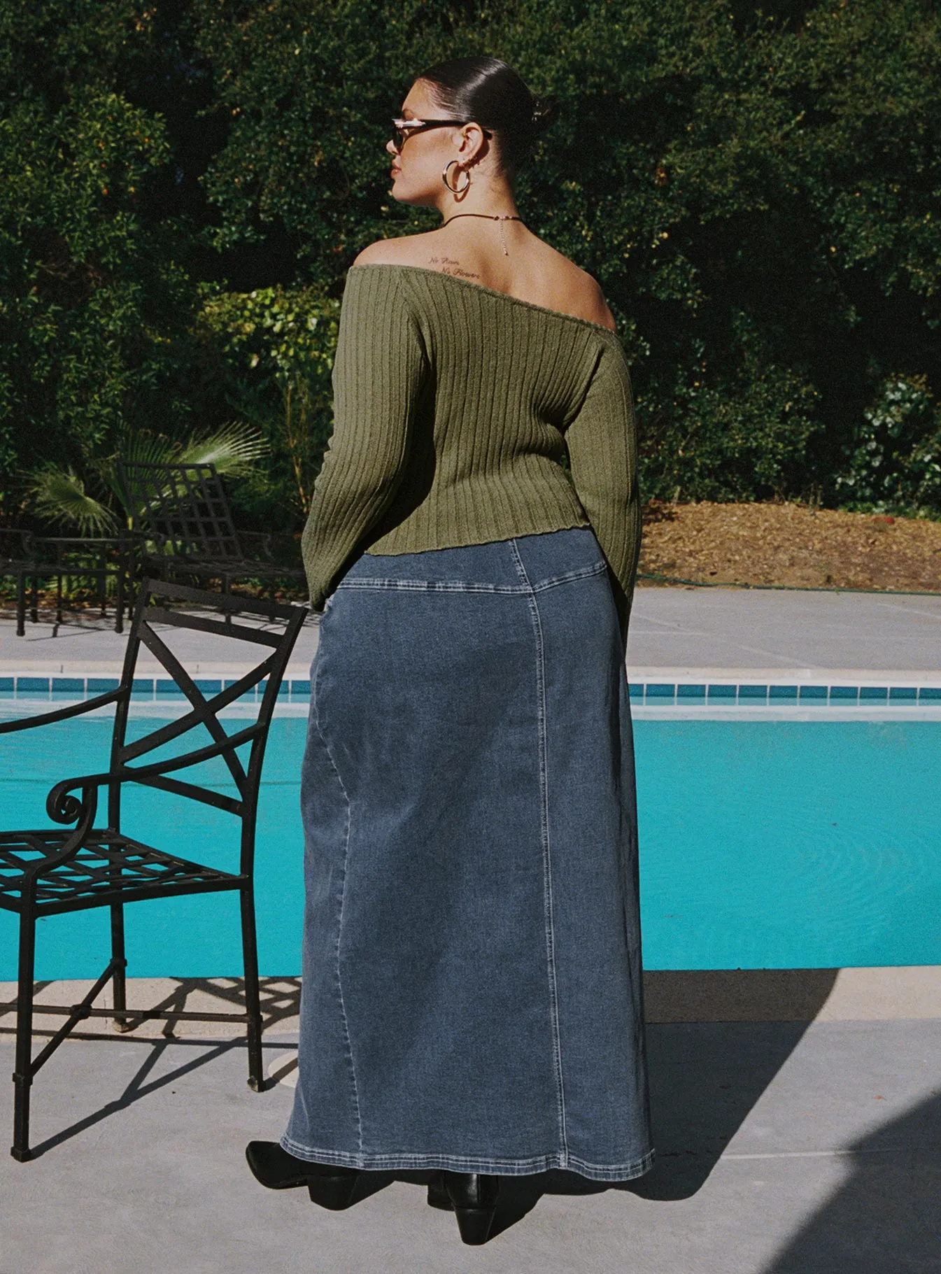 Batkins Maxi Skirt Dark Wash Denim Curve