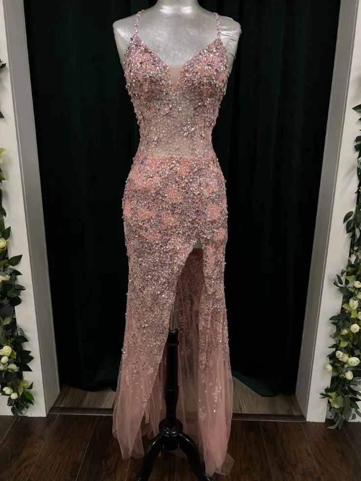 Beaded Fitted Sleeveless Slit Gown by Jovani 05872