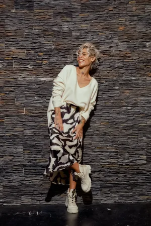 Black & White Satin Maxi Skirt
