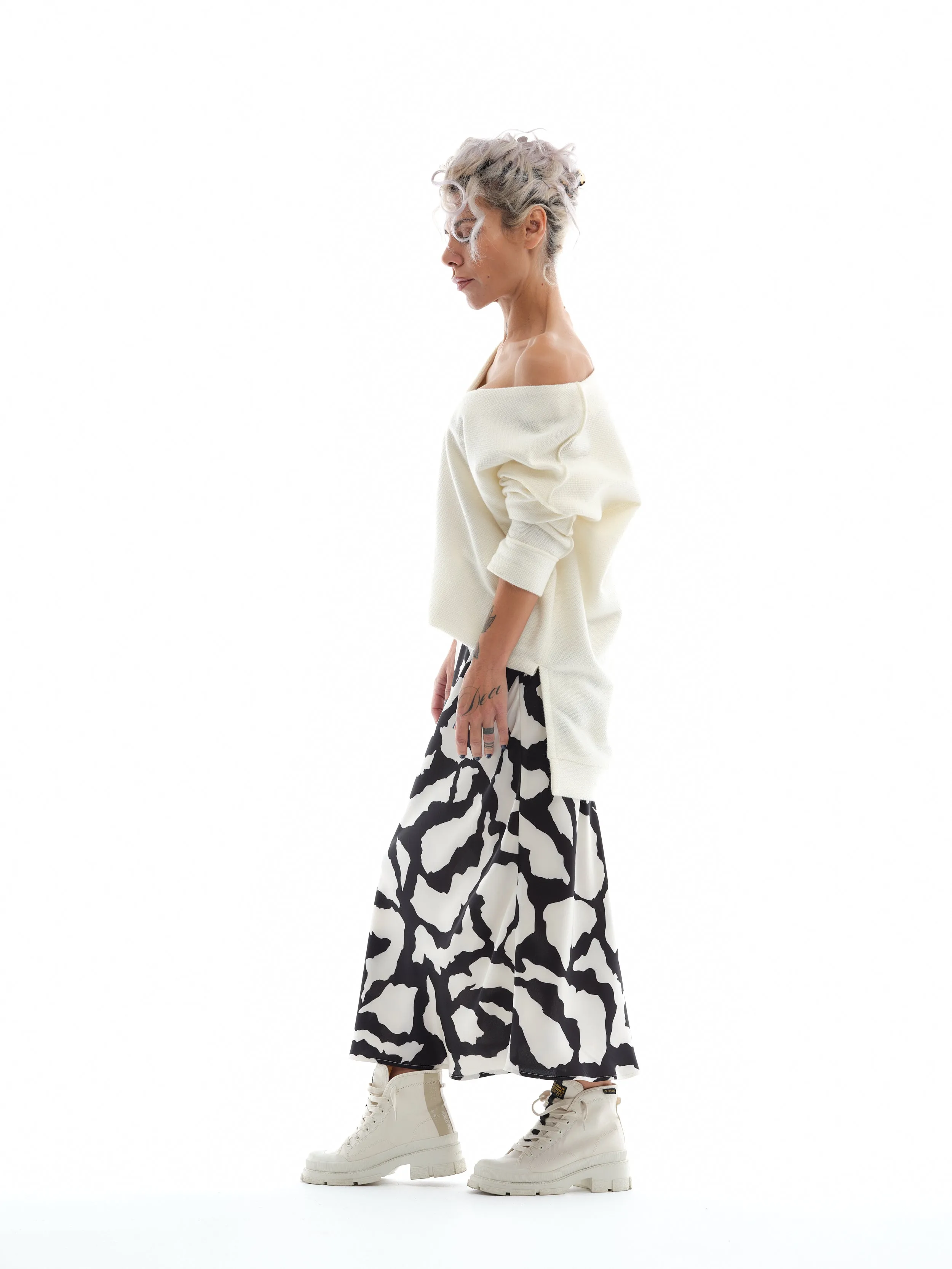 Black & White Satin Maxi Skirt
