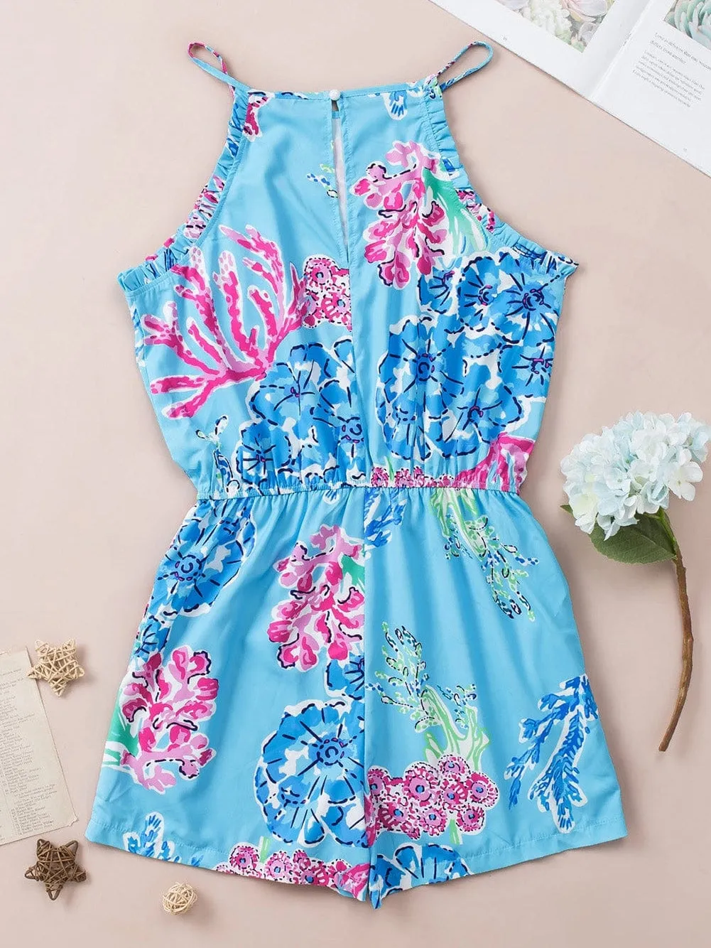 Blossom Print Frill Sleeveless Jumpsuit