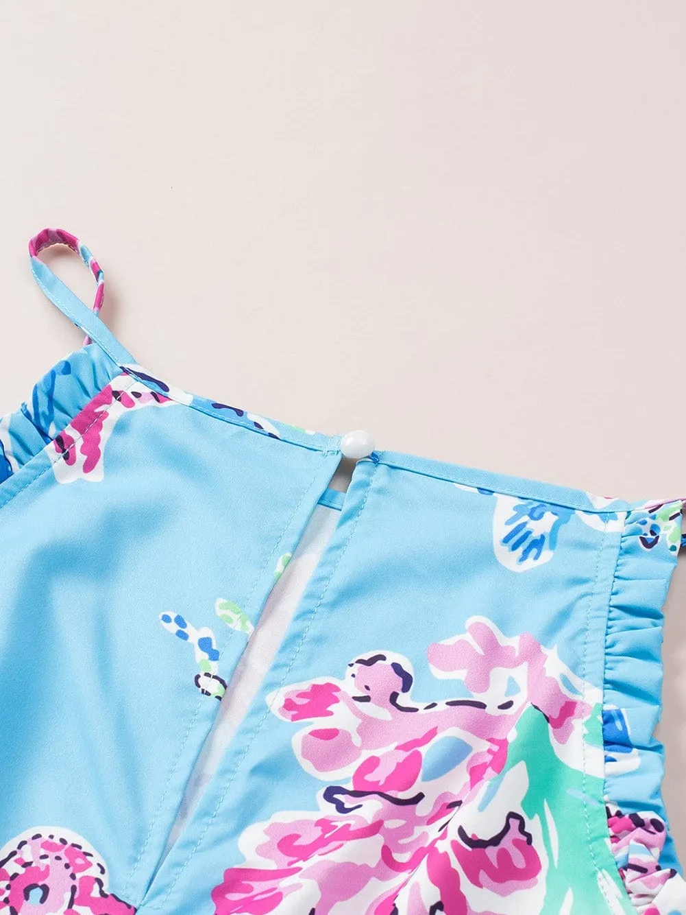 Blossom Print Frill Sleeveless Jumpsuit