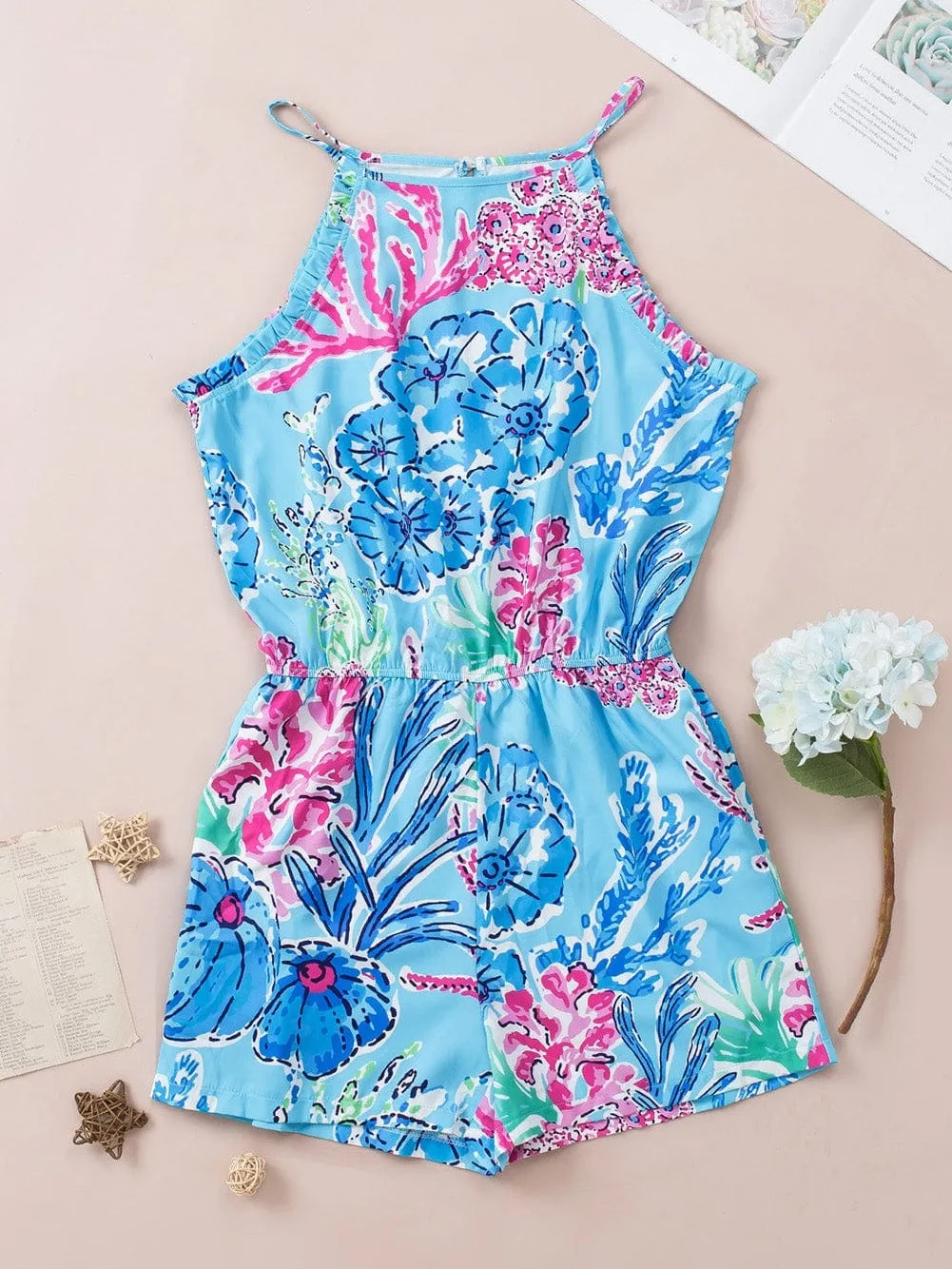 Blossom Print Frill Sleeveless Jumpsuit