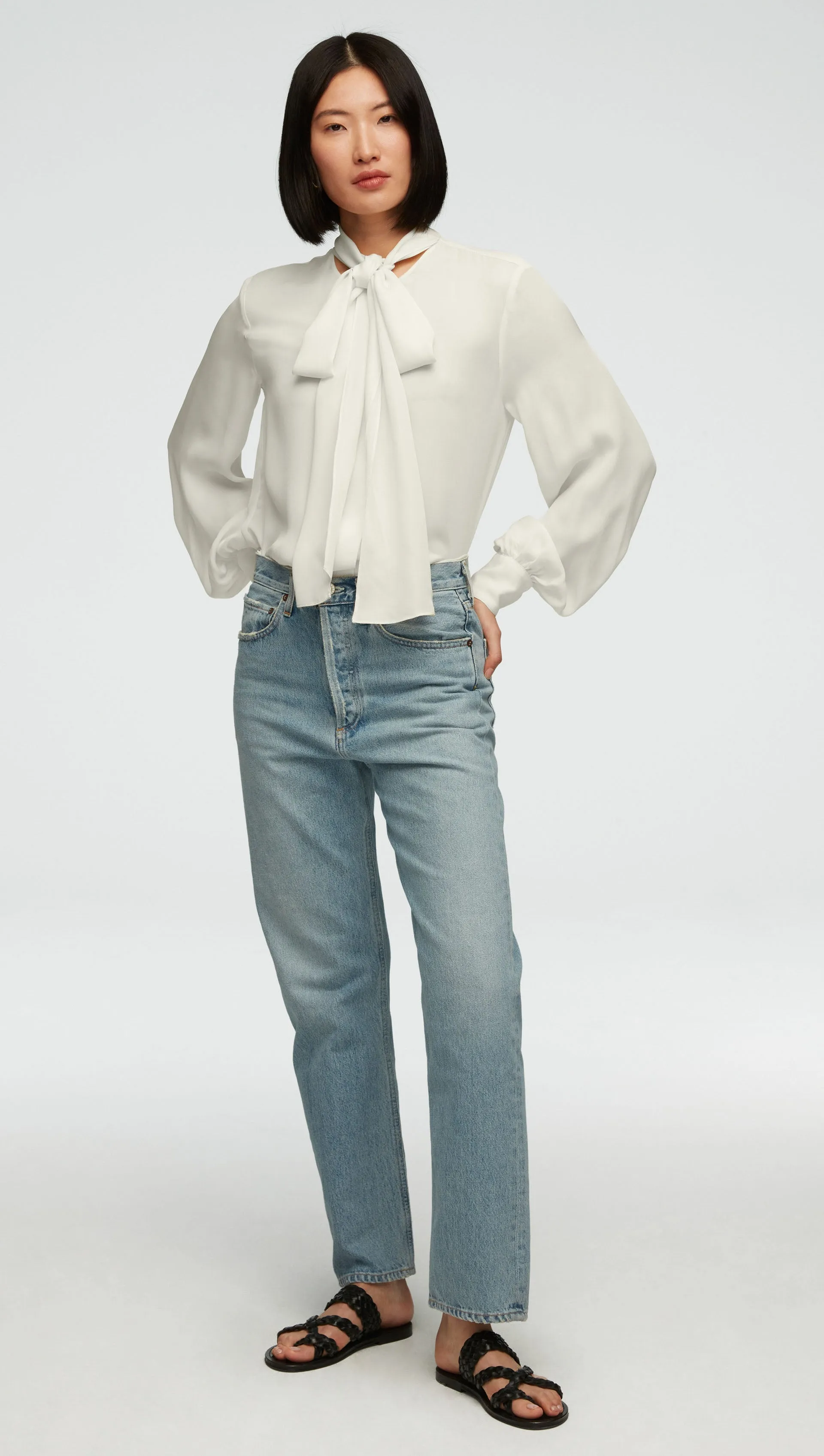 Bow Blouse in Double Georgette | Ivory