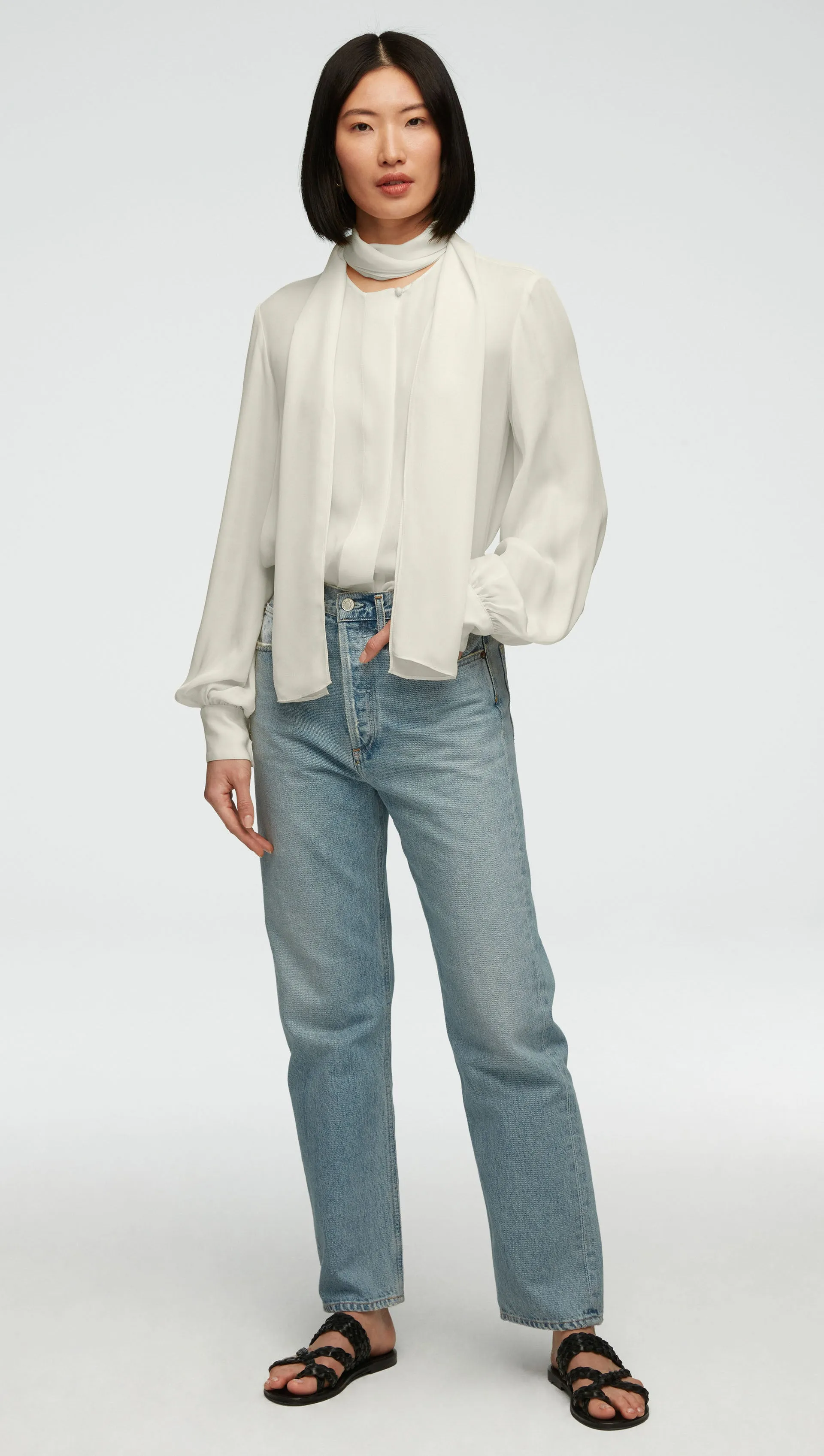 Bow Blouse in Double Georgette | Ivory