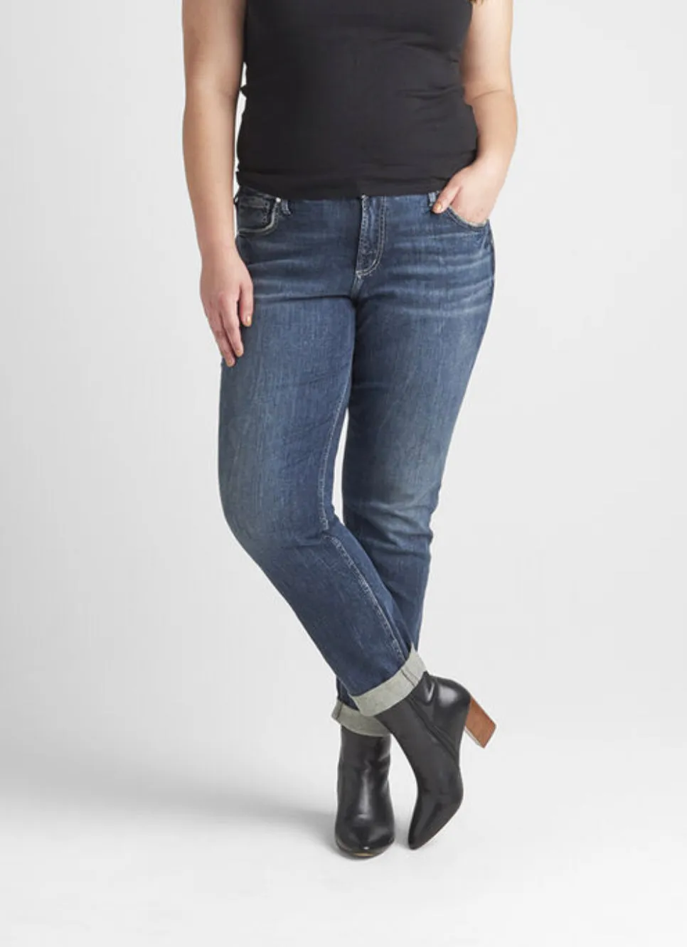 Boyfriend Mid Rise Slim Leg Plus Size Silver Jean