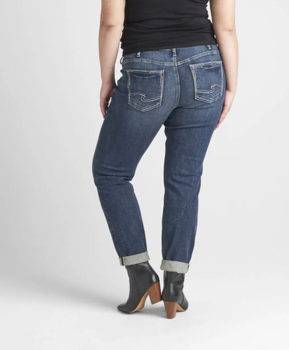 Boyfriend Mid Rise Slim Leg Plus Size Silver Jean