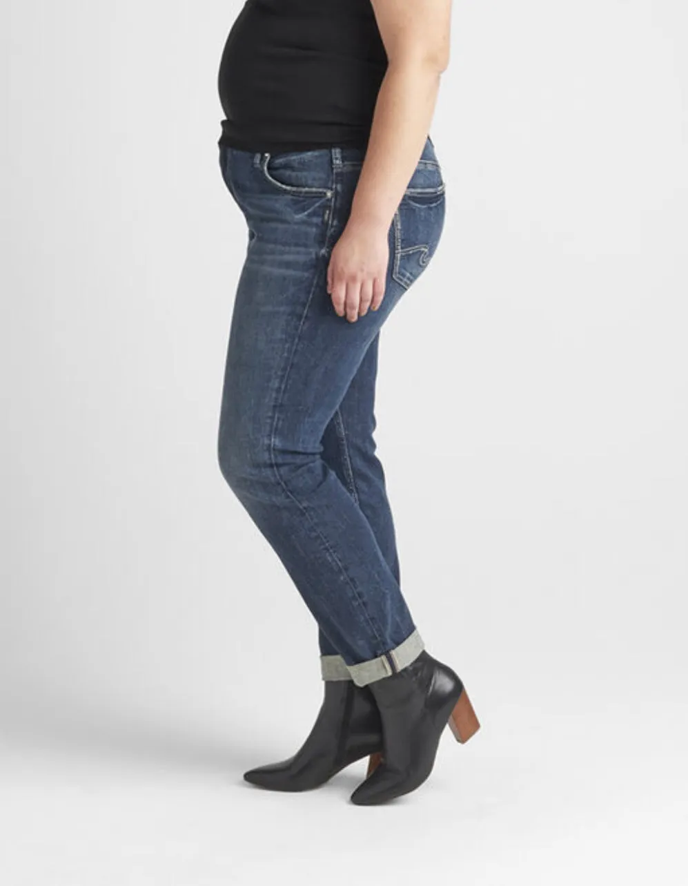 Boyfriend Mid Rise Slim Leg Plus Size Silver Jean