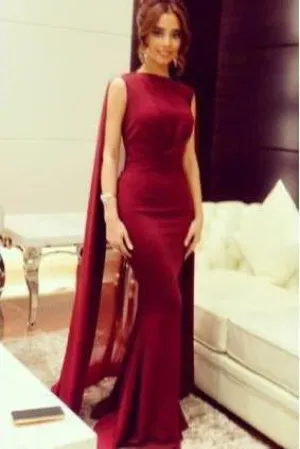 Burgundy Sheath Formal Elegant Chiffon Cloak Prom Dress WK387
