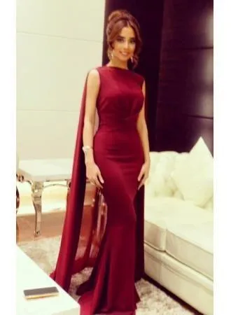 Burgundy Sheath Formal Elegant Chiffon Cloak Prom Dress WK387