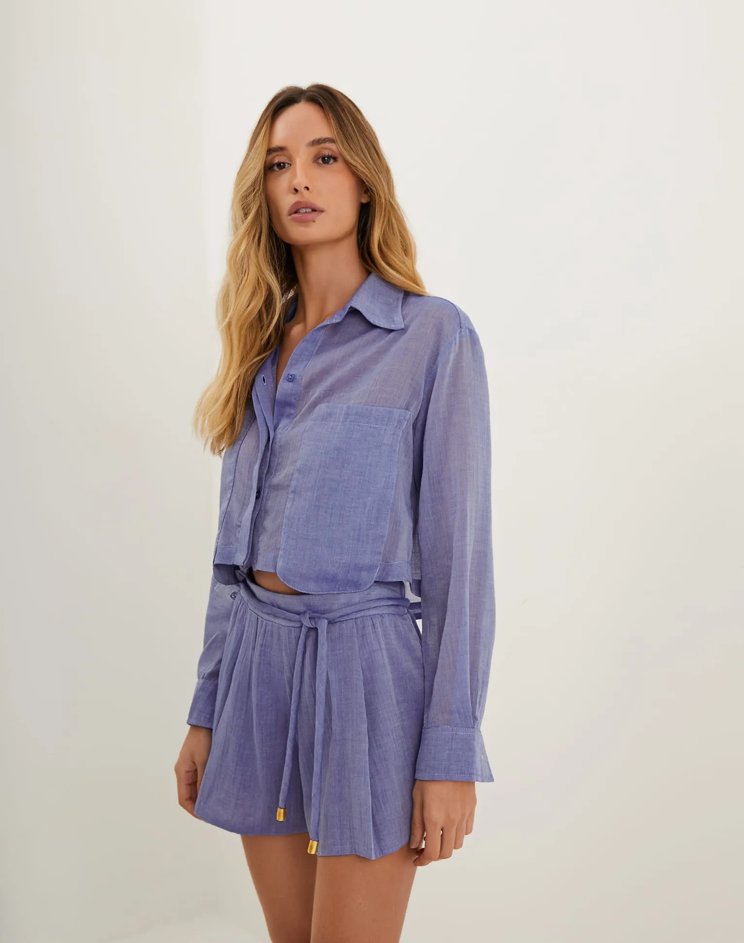 Cassia Cropped Blouse - Sapphire