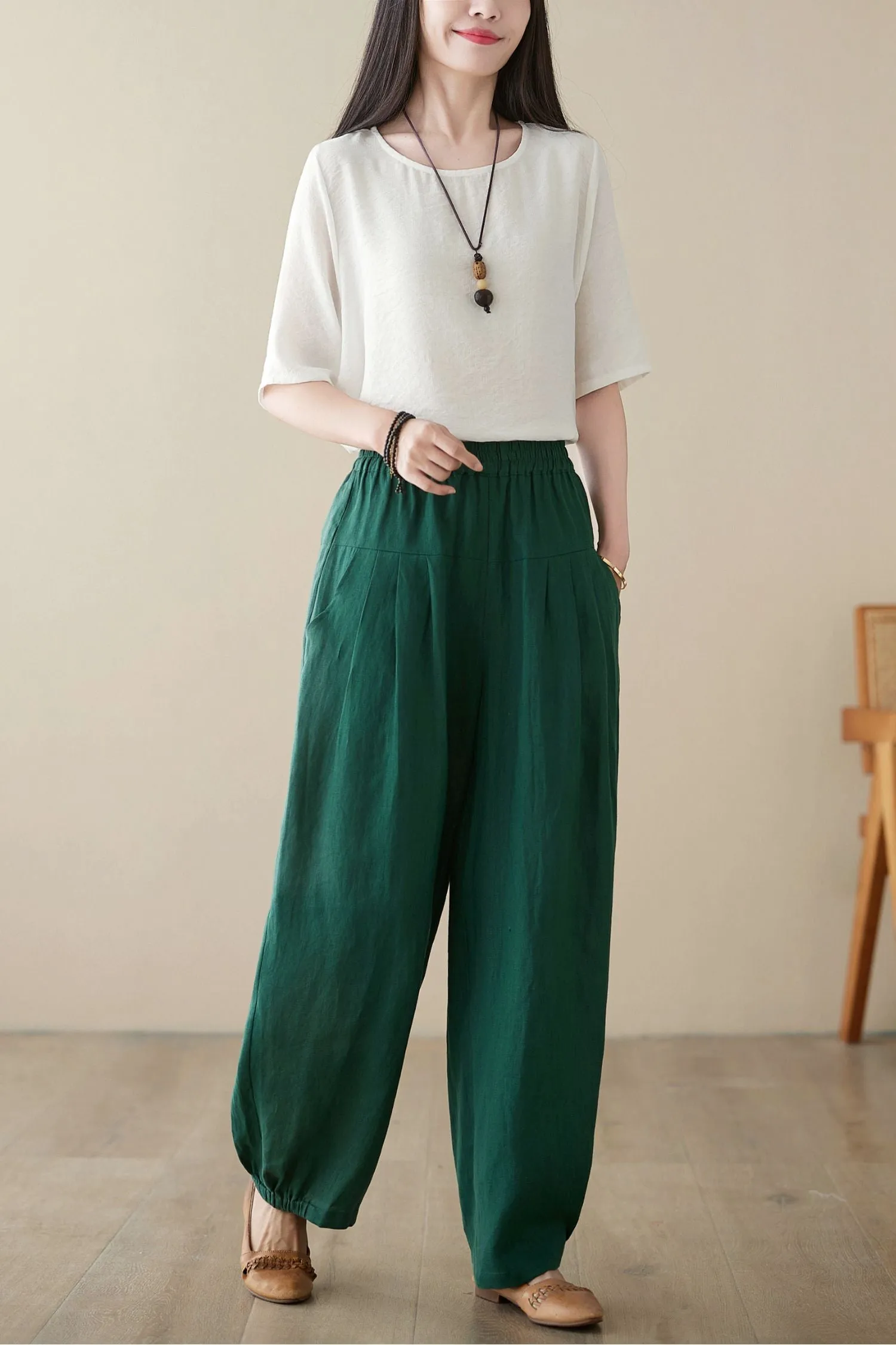 Casual linen long pants C3960 - Size XS # CK2400101