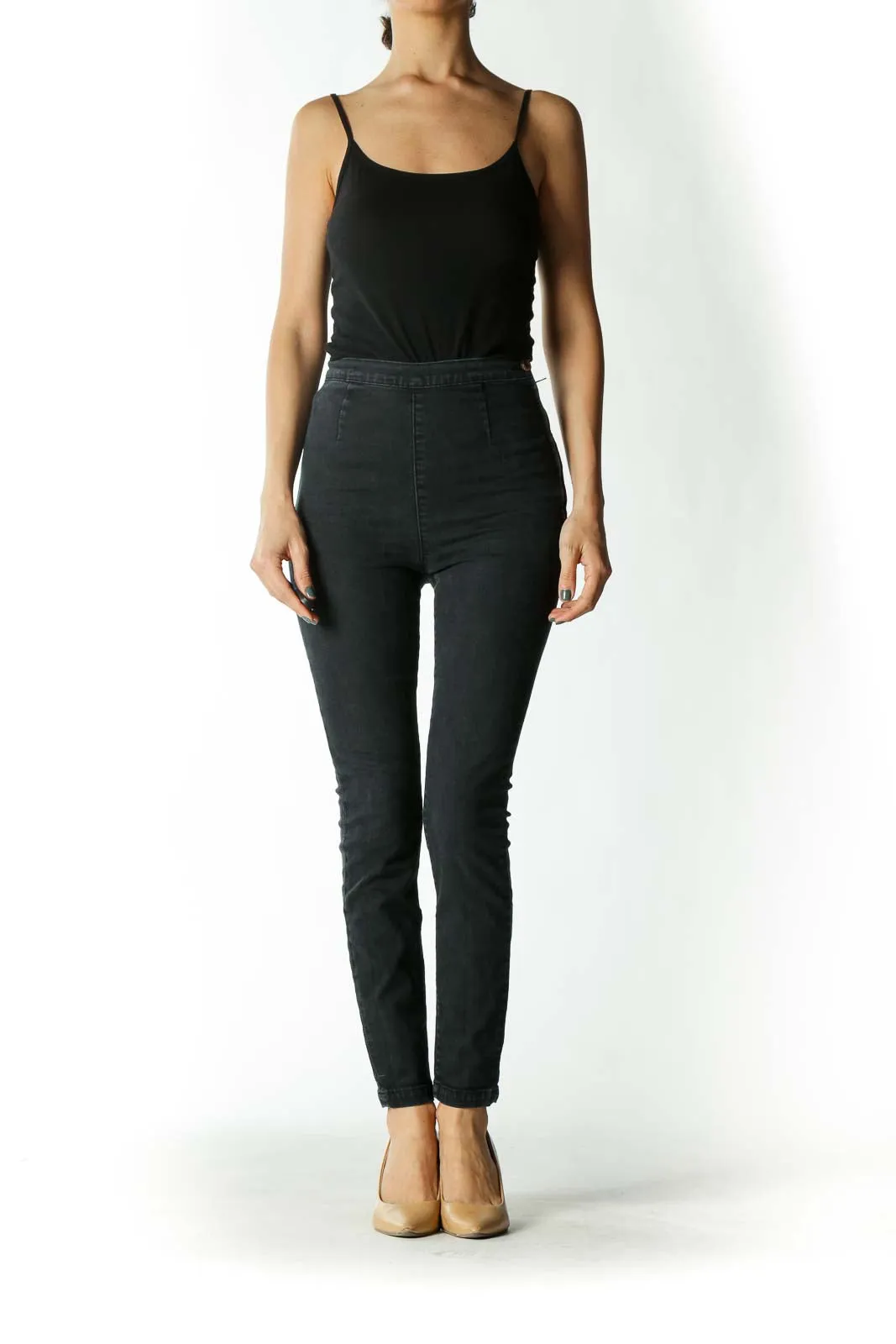 Charcoal Slip-On High-Rise Skinny Jeans