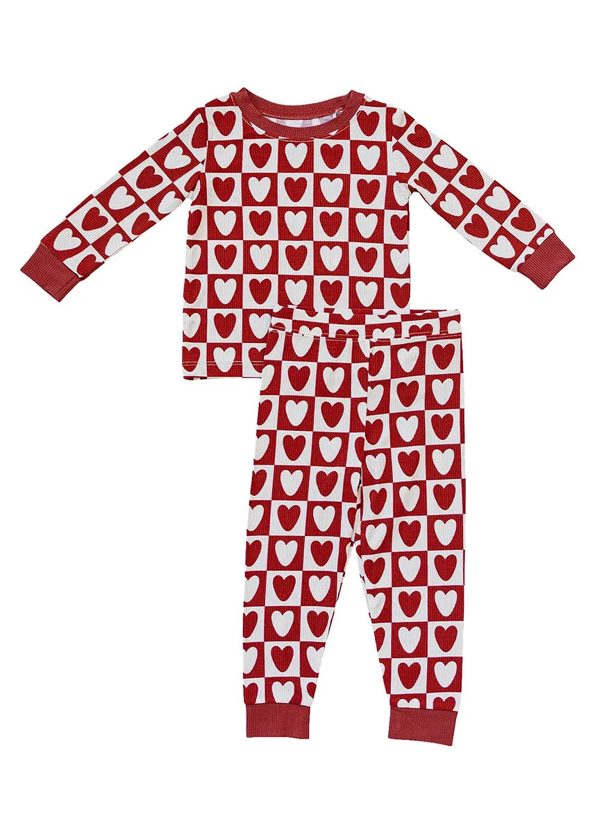 Cozy Ribbed Two-Piece Set - Checkered Hearts