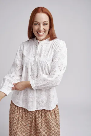 Curved Yoke Embroidered Cotton Shirt