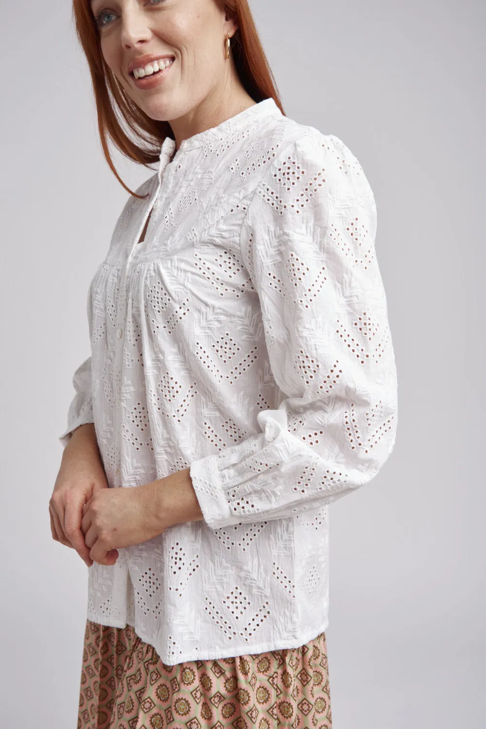 Curved Yoke Embroidered Cotton Shirt