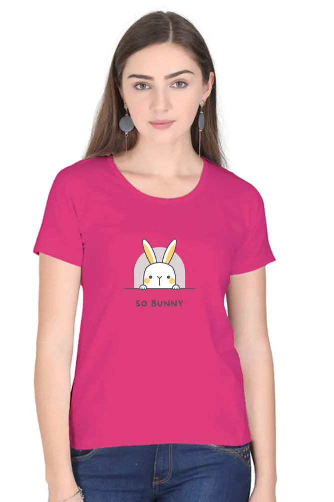 Cute Bunny Printed Scoop Neck T-shirt for women