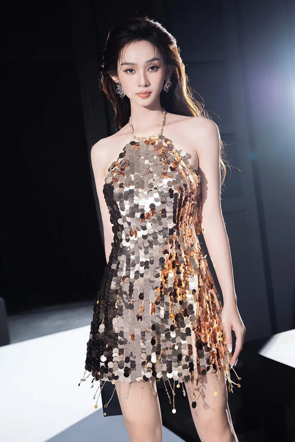 Davia Halter Sleeveless Sequin Mini Dress