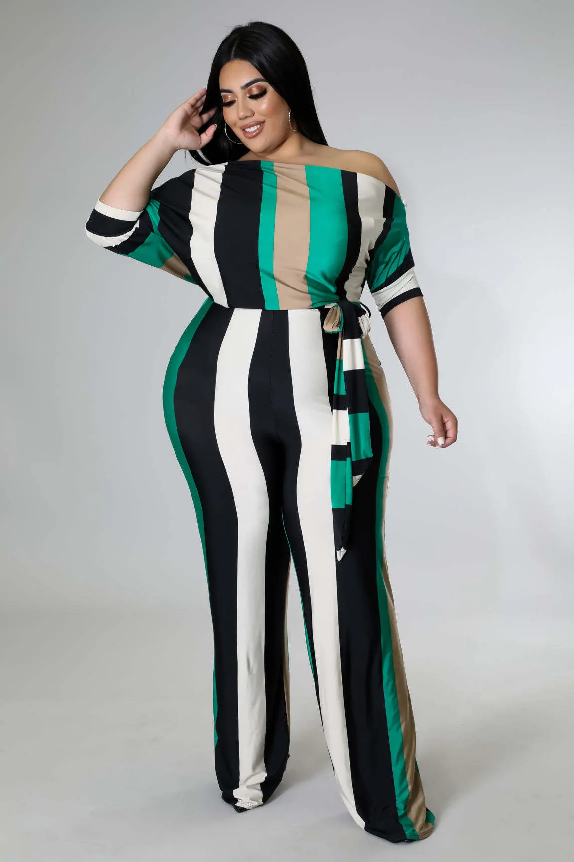 Elegant Plus Size One Piece Stripe Romper