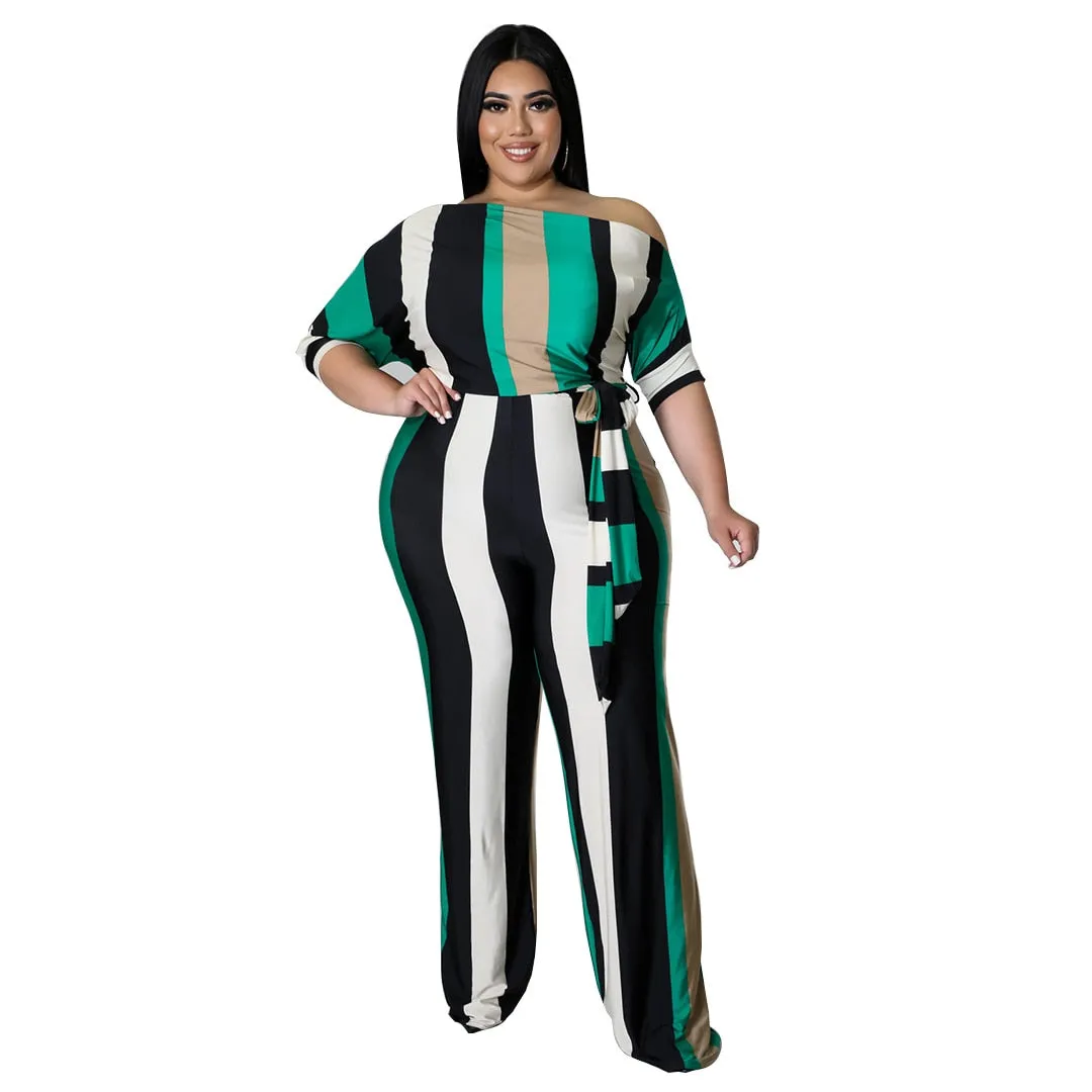 Elegant Plus Size One Piece Stripe Romper