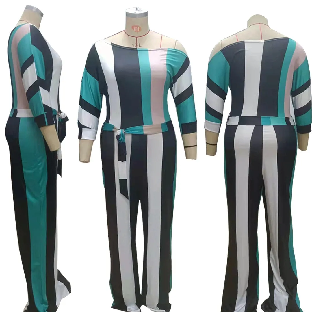 Elegant Plus Size One Piece Stripe Romper