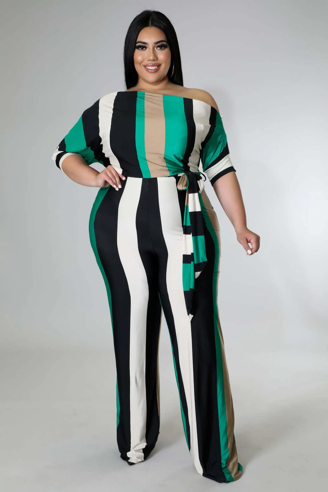 Elegant Plus Size One Piece Stripe Romper