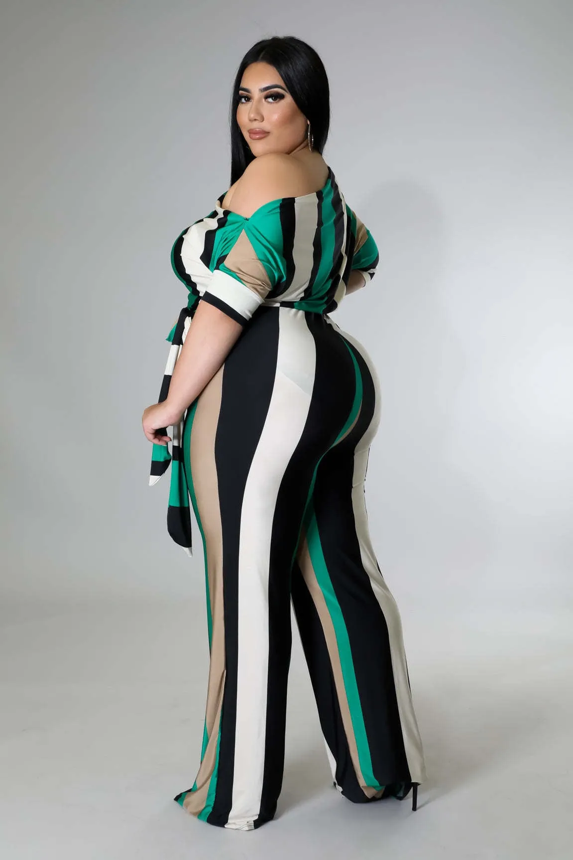 Elegant Plus Size One Piece Stripe Romper