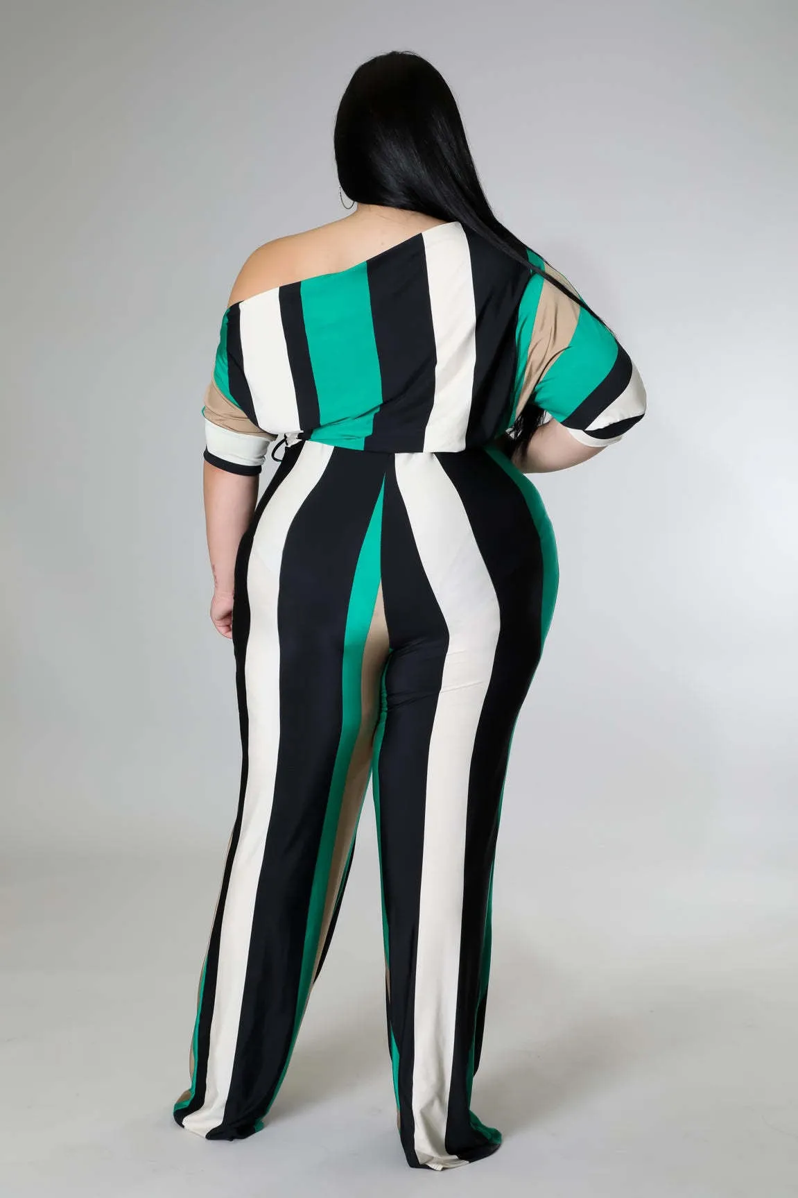 Elegant Plus Size One Piece Stripe Romper