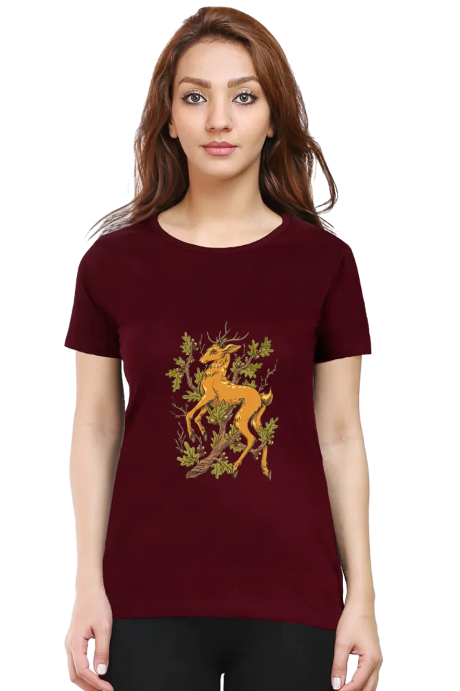 Forest Deer Printed Scoop Neck T-shirt for women