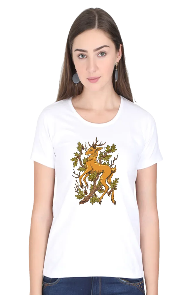 Forest Deer Printed Scoop Neck T-shirt for women