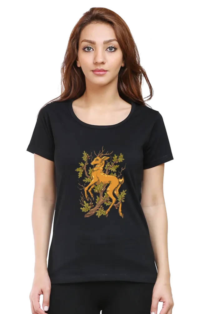 Forest Deer Printed Scoop Neck T-shirt for women