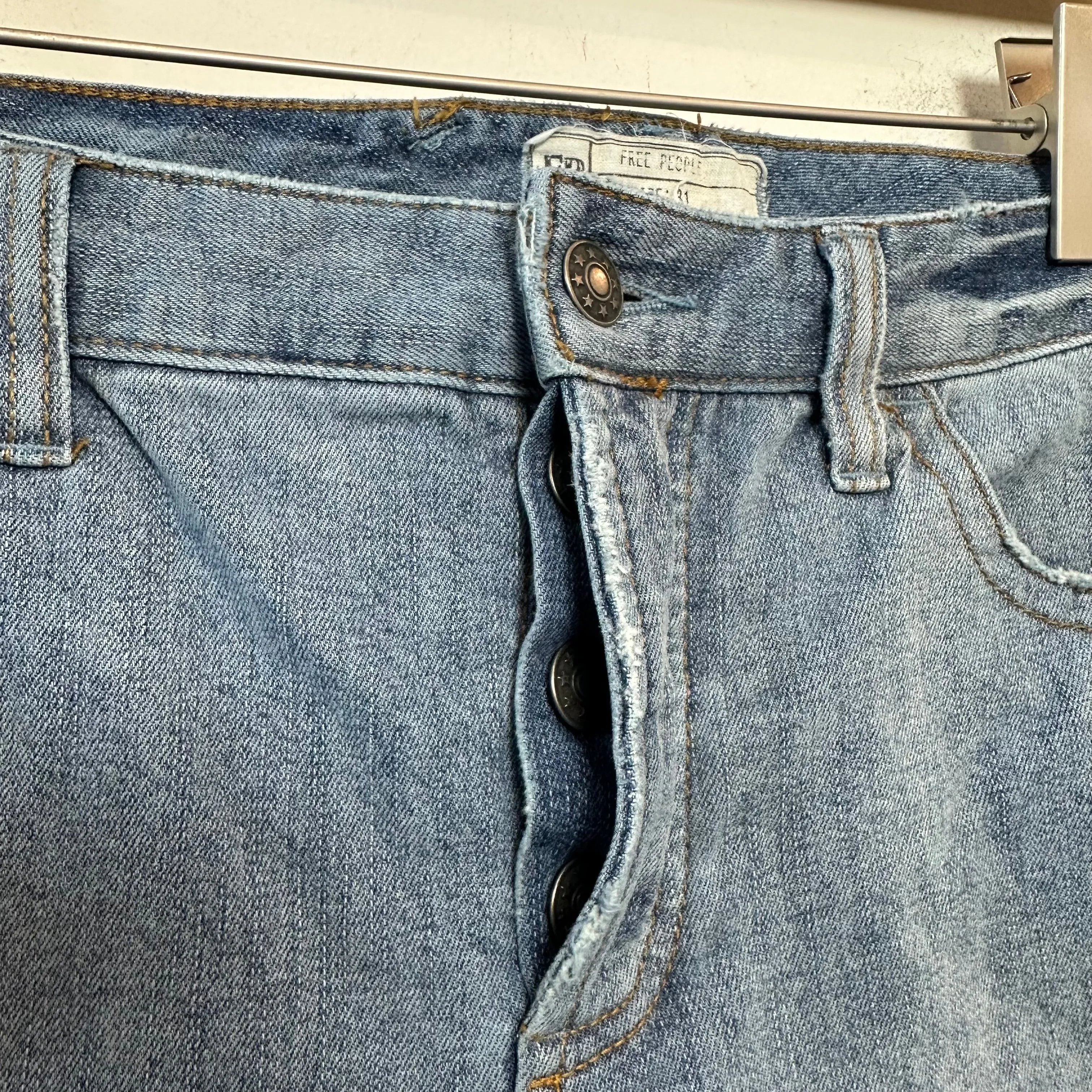 Free People Jax Patched and Relaxed Skinny Camp Jeans Denim Patchwork 31