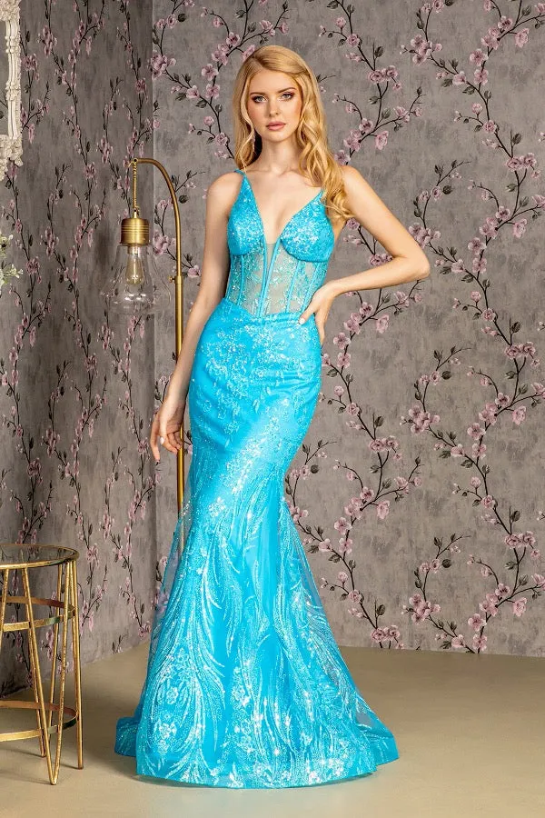 GLS BY GLORIA GL3201 Plunging V-Neck Sequins Evening Dress