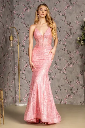 GLS BY GLORIA GL3201 Plunging V-Neck Sequins Evening Dress